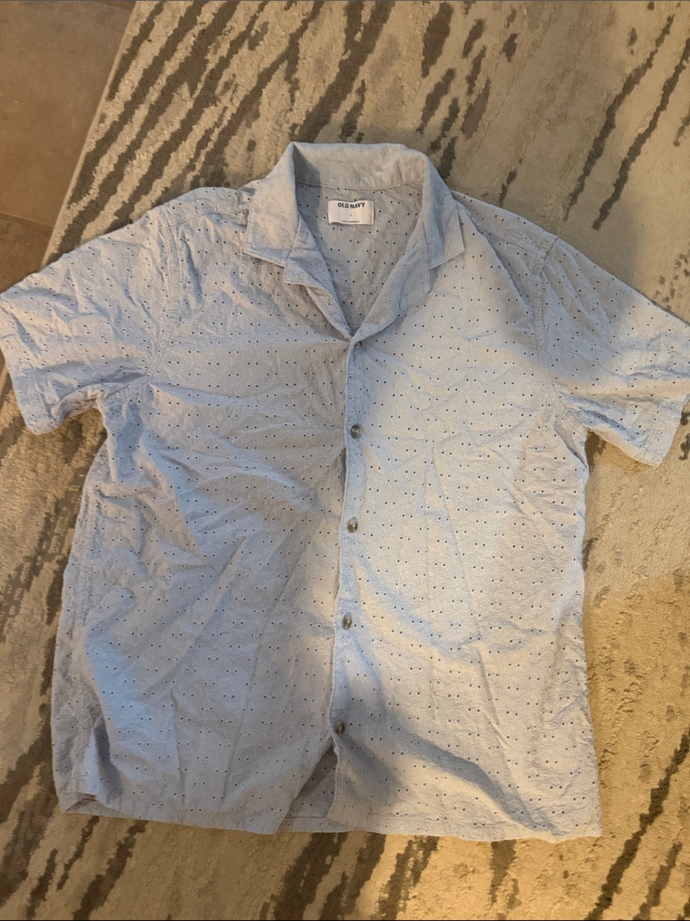 Old Navy Light Blue Eyelet Short Sleeve Button-Down Shirt